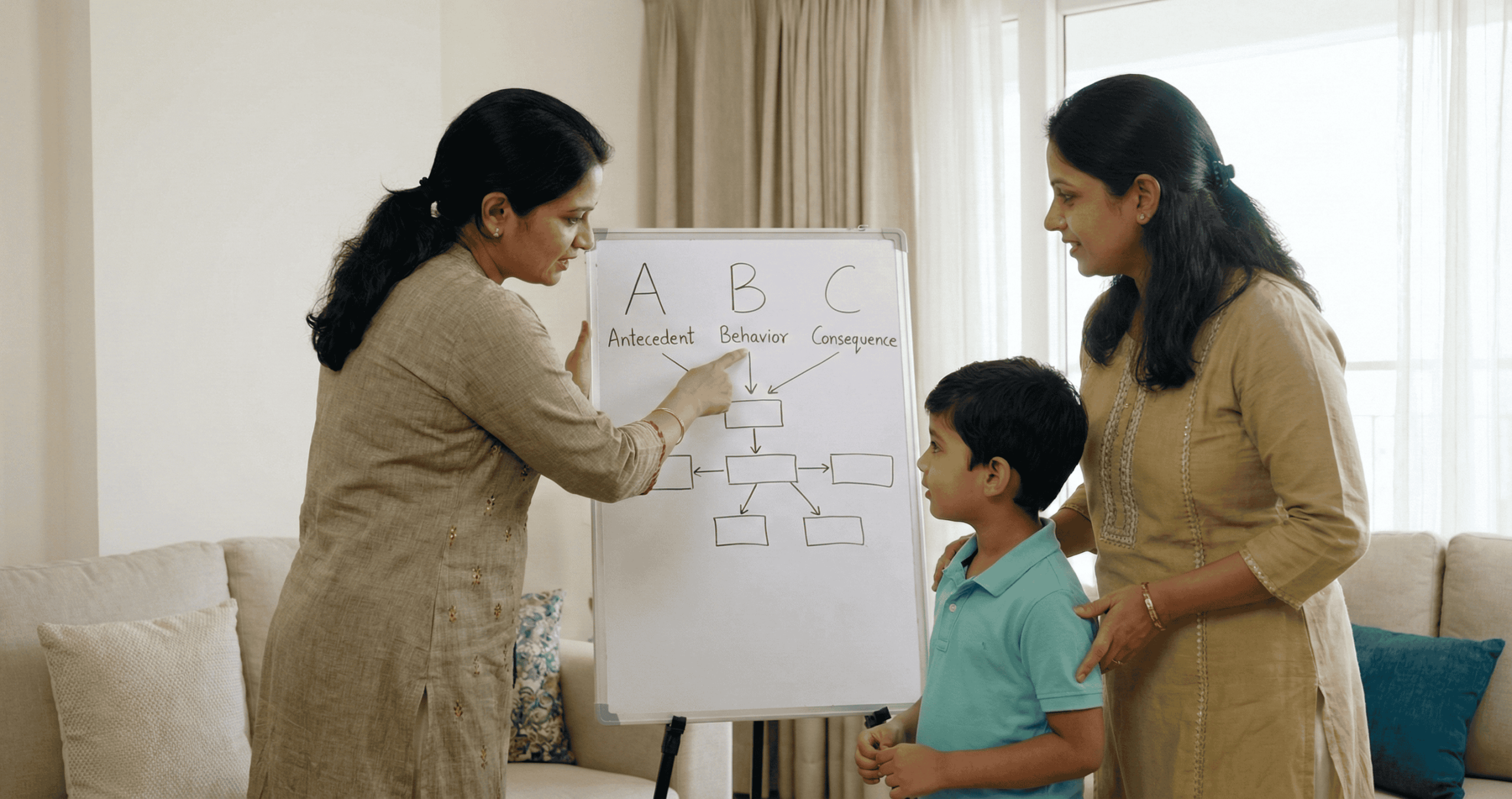 The ABC (Antecedent–Behaviour–Consequence) model is a structured, evidence-based framework used to understand why behaviours occur and how to respond more effectively. This article explains how parents and professionals can apply the ABC model in daily life to observe patterns, reduce challenging behaviours, and support children with Autism in a consistent, realistic way.
